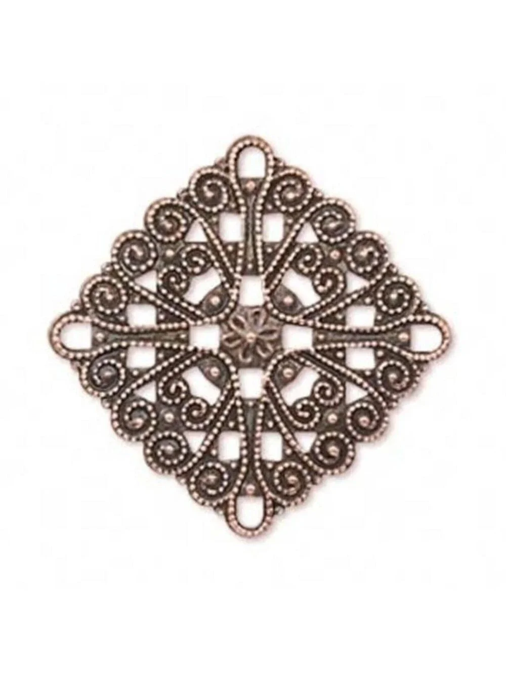 Antiqued Copper Filigree Diamond Charms Focal Beads 2 pcs